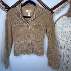 Vintage Y2K Tulle Tan Corduroy Button Fitted Jacket